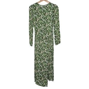 Reformation Reza Dress Autumnal Green Floral Wrap Midi Size 4